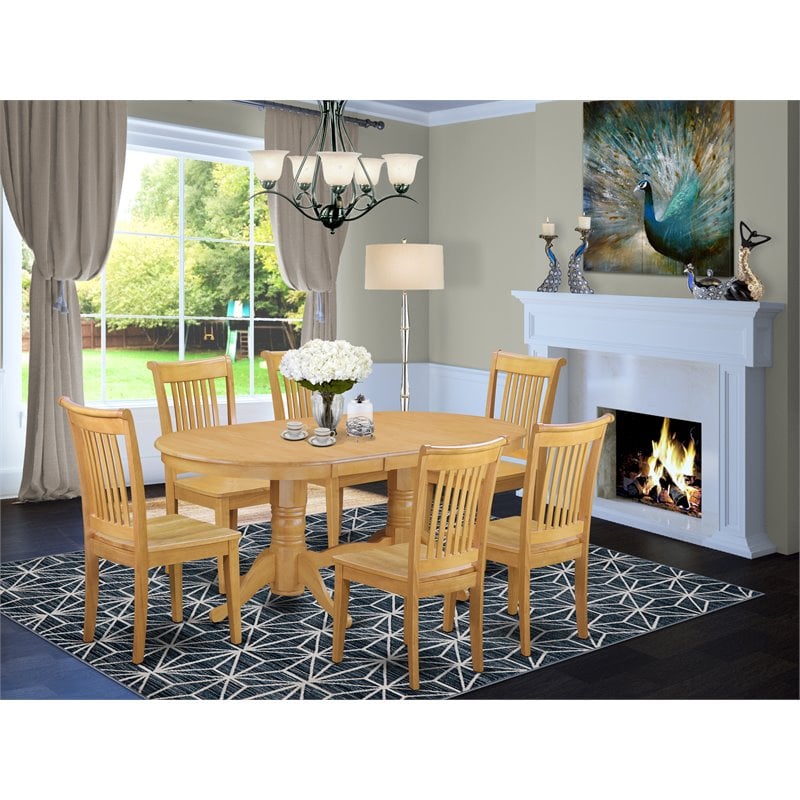 Pemberly Row 7-Piece Oak Wood Dining Set with Double Pedestal Table