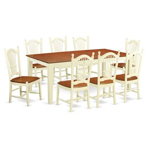 Pemberly Row 9-Piece Asian Hardwood Dining Set in Buttermilk/Cherry