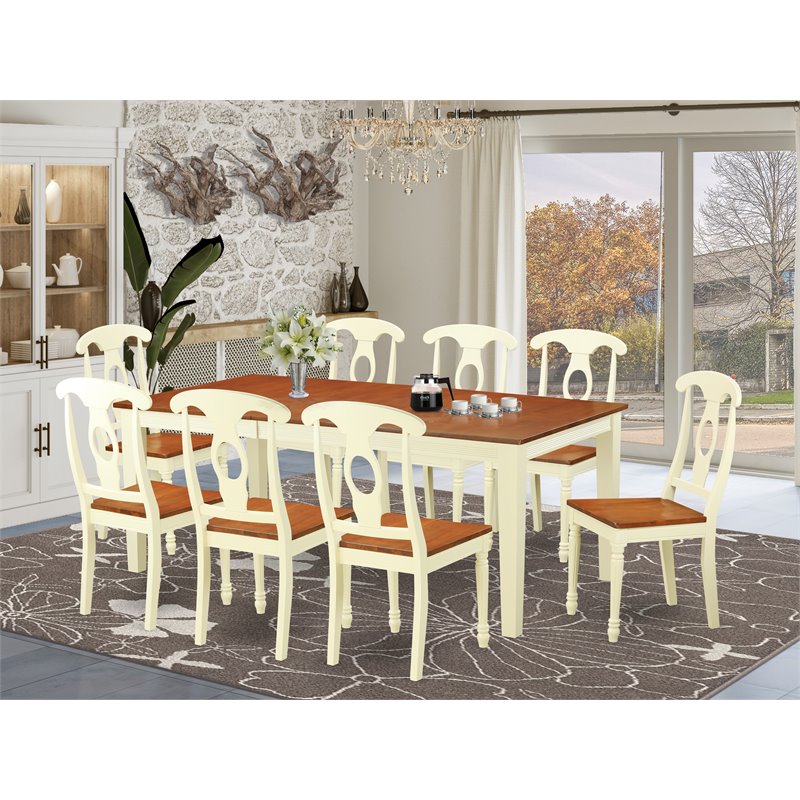 Pemberly Row 9-Piece Wood Dinette Set in Buttermilk/Cherry Finish