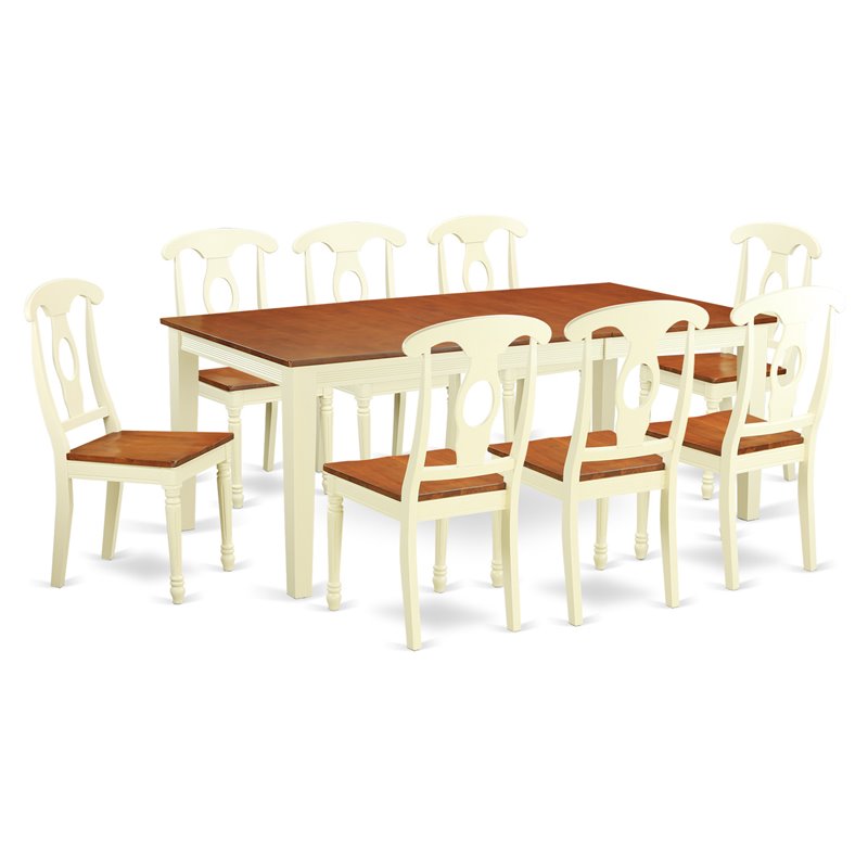 Pemberly Row 9-Piece Wood Dinette Set in Buttermilk/Cherry Finish