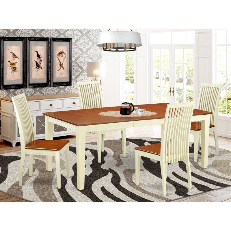 Pemberly Row 5-Piece Kitchen Table Set with Expansion Leaf Wood Finish