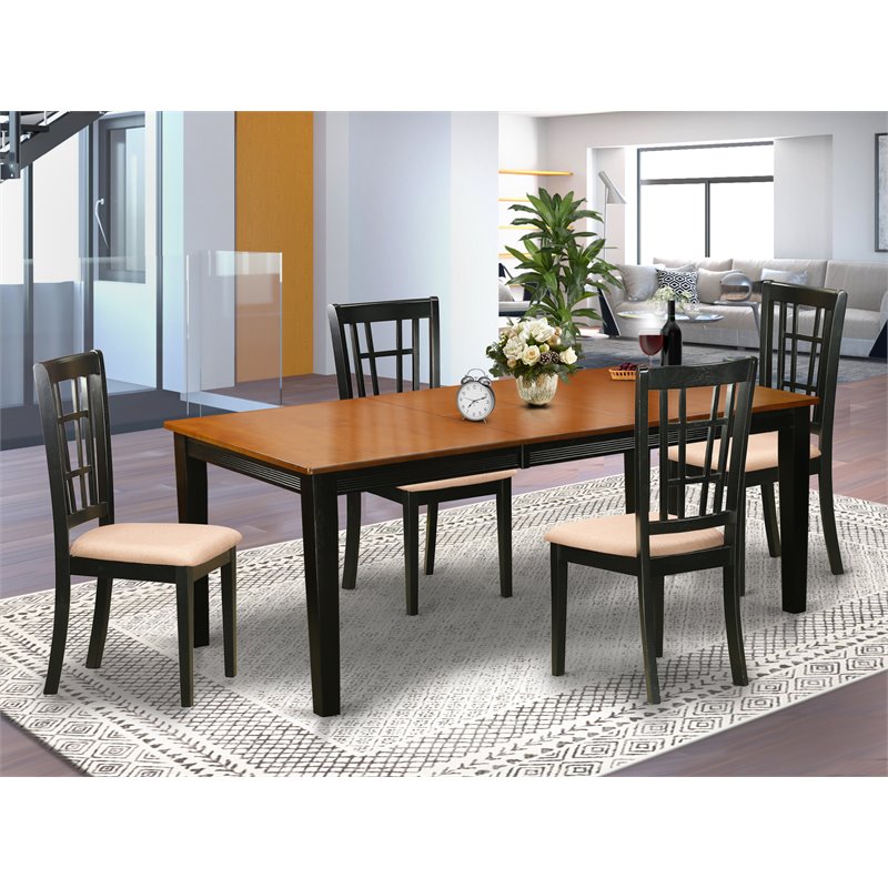 Pemberly Row 5-Piece Wood Dining Set with Fabric Seat and Cherry Finish