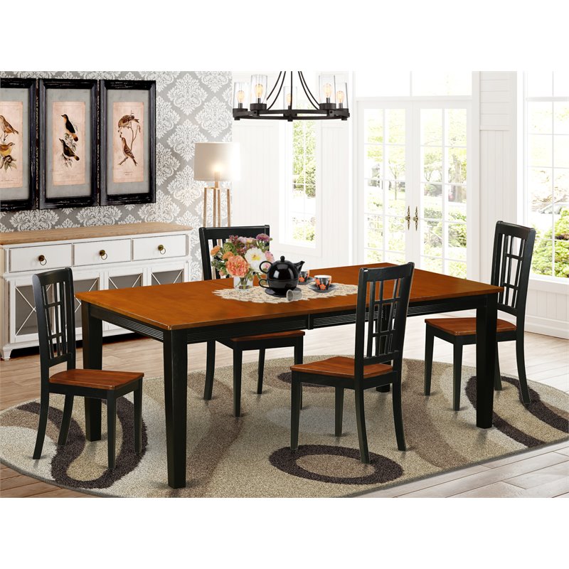 Pemberly Row 5-Piece Black and Cherry Dining Set with Wood Chairs