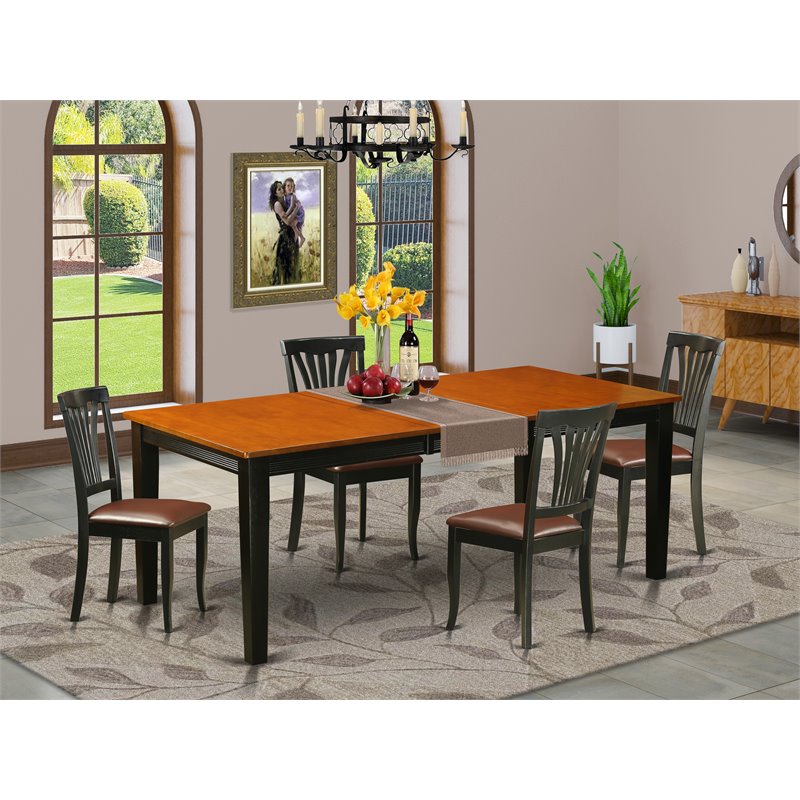 Pemberly Row 5-Piece Dining Set with Leather Seats in Black/Cherry
