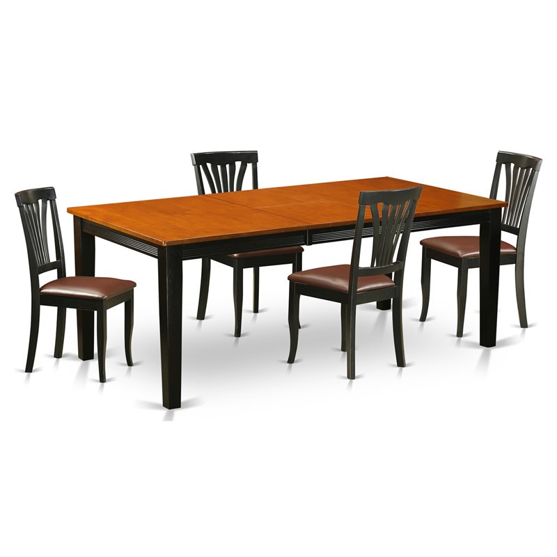 Pemberly Row 5-Piece Dining Set with Leather Seats in Black/Cherry