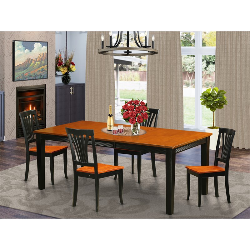Pemberly Row 5-Piece Dining Set with Wood Chairs in Black/Cherry
