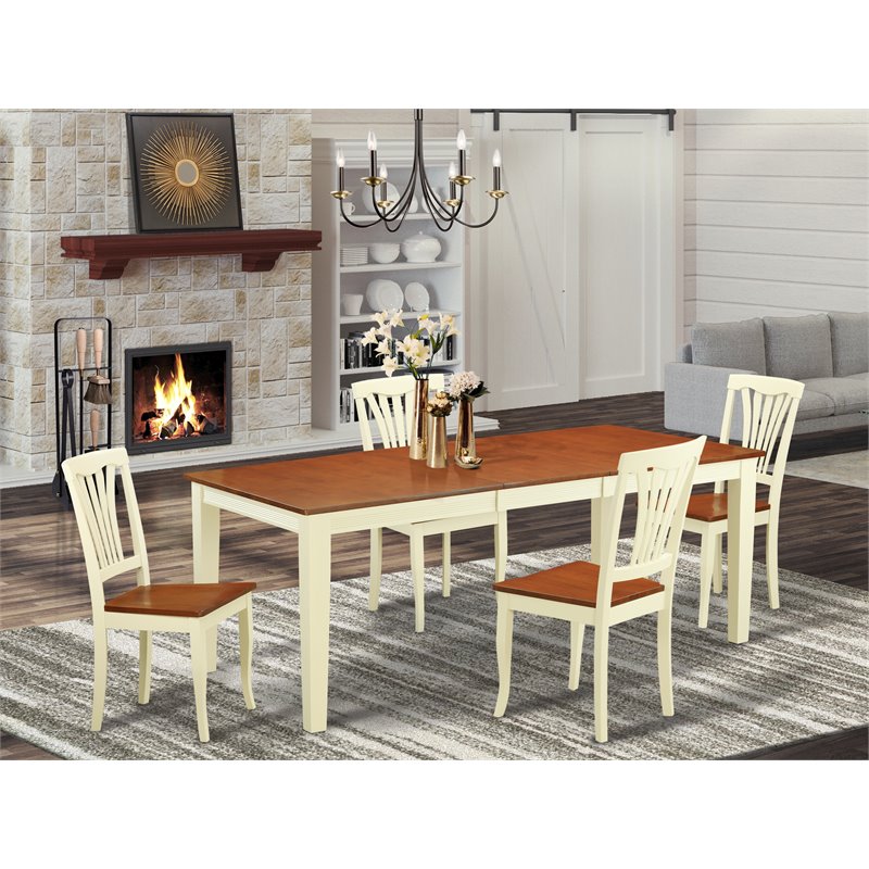 Pemberly Row 5-Piece Wood Dining Table Set in Buttermilk and Cherry
