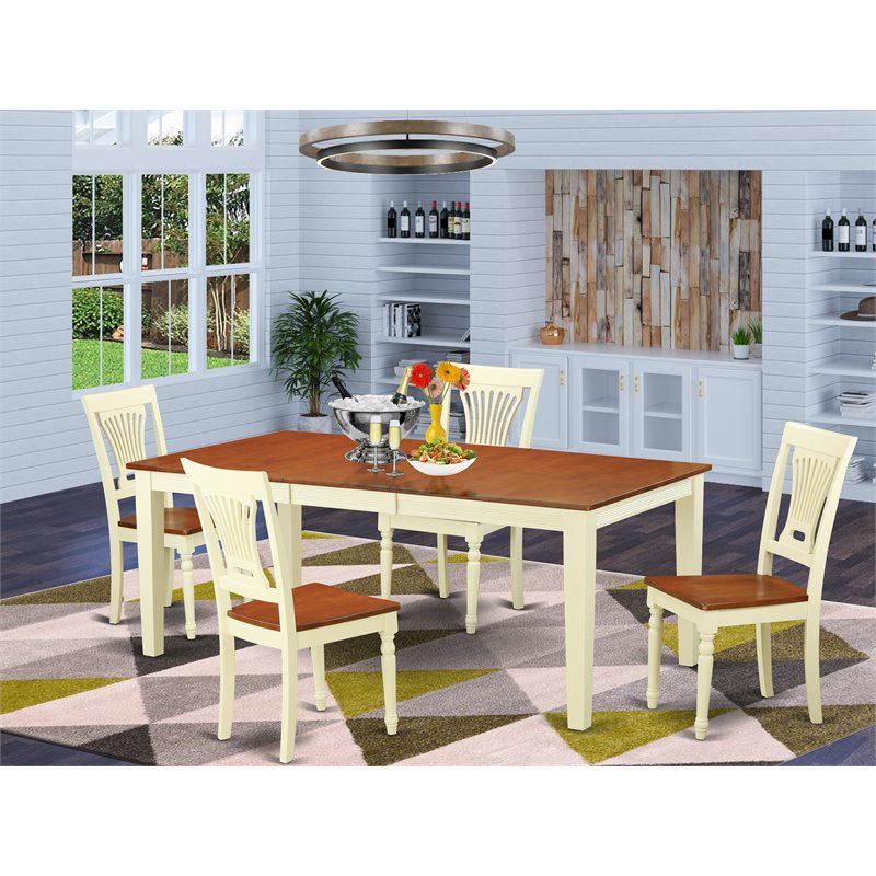 Pemberly Row 5-Piece Wood Dining Set with Extendable Table in Buttermilk/Cherry