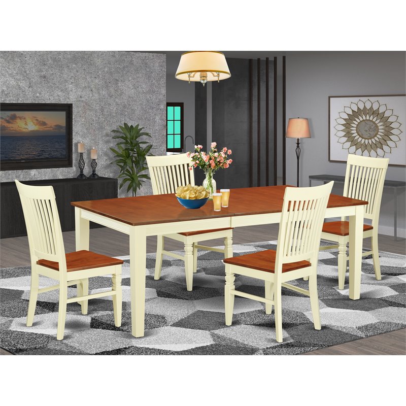 Pemberly Row 5-Piece Round Wood Dining Set in Buttermilk/Cherry