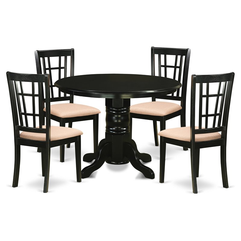 Pemberly Row 5-Piece Wood Dining Set with Linen Seats in Black Finish