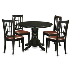 Pemberly Row 5-Piece Wood Dining Room Table Set with Leather Seats in Black