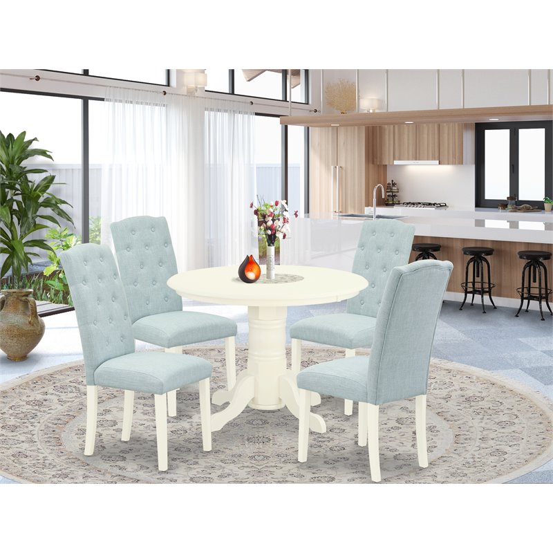 Pemberly Row 5-Piece Wood Dining Set in Linen White & Baby Blue