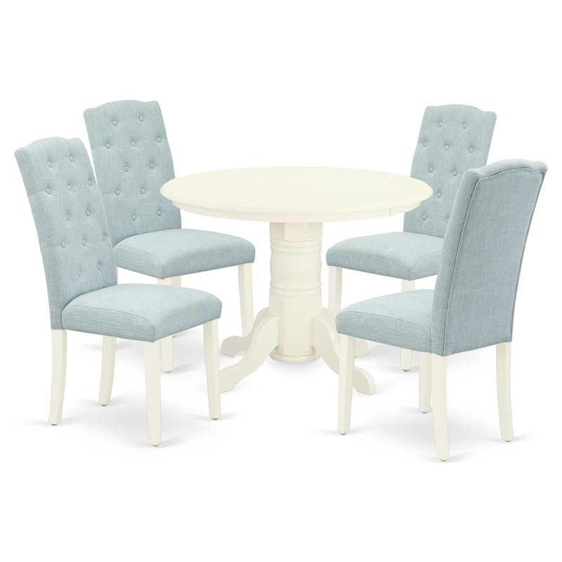 Pemberly Row 5-Piece Wood Dining Set in Linen White & Baby Blue