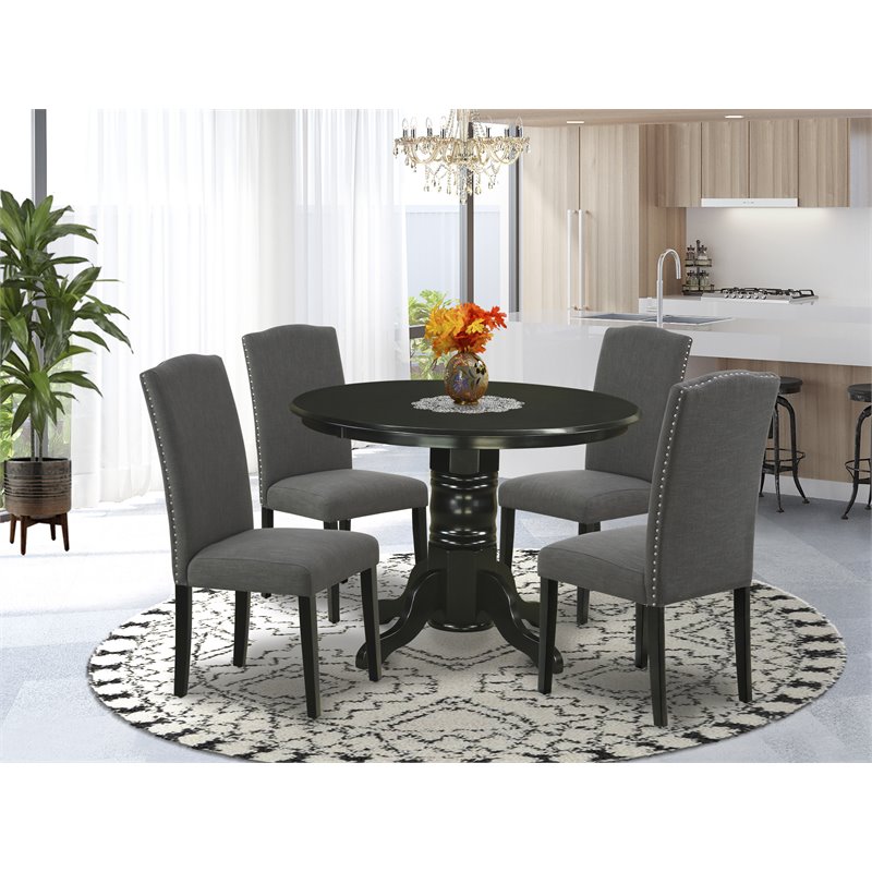 Pemberly Row 5-Piece Wood Dining Set in Black & Dark Gotham Gray