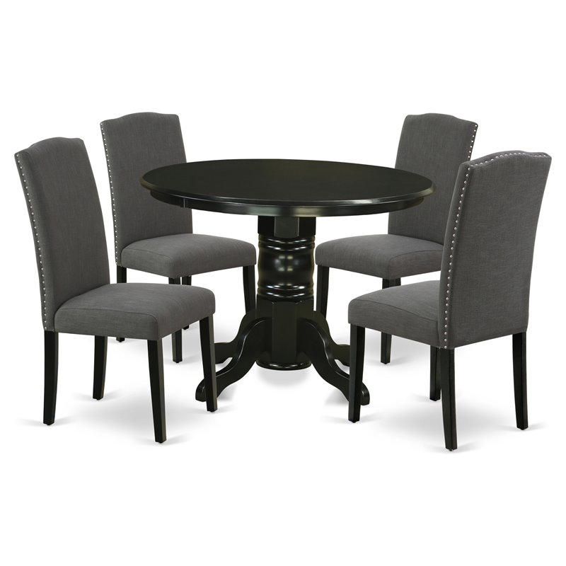 Pemberly Row 5-Piece Wood Dining Set in Black & Dark Gotham Gray