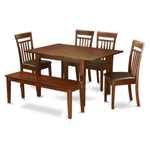 Pemberly Row 6-Piece Wood Dining Set w/ Faux Leather Seats in Mahogany