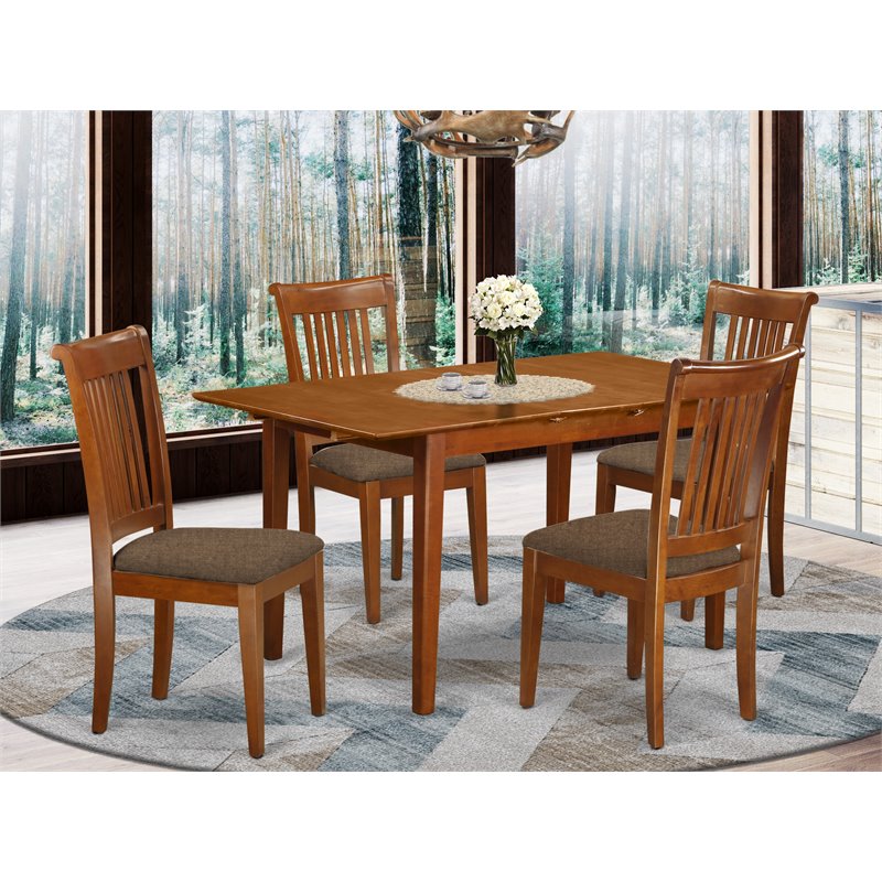 Pemberly Row 5-Piece Kitchen Table Set with Ladder Back Chairs in Saddle Brown