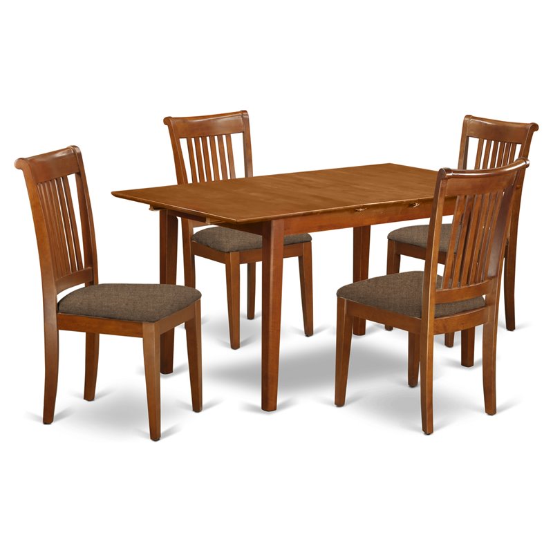 Pemberly Row 5-Piece Kitchen Table Set with Ladder Back Chairs in Saddle Brown
