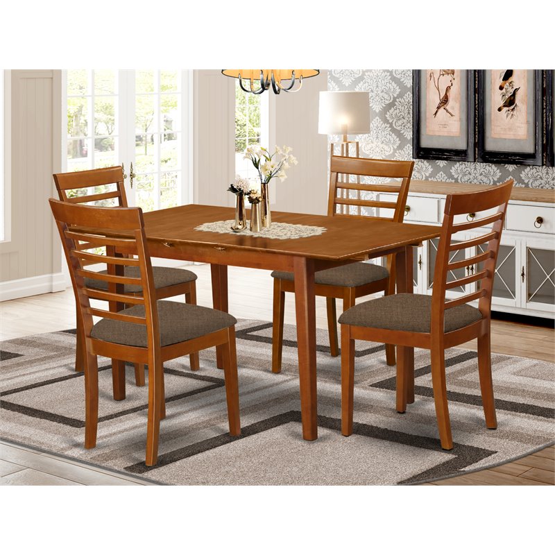 Pemberly Row 5-Piece Wood Dining Set with Ladder Back Chairs in Saddle Brown