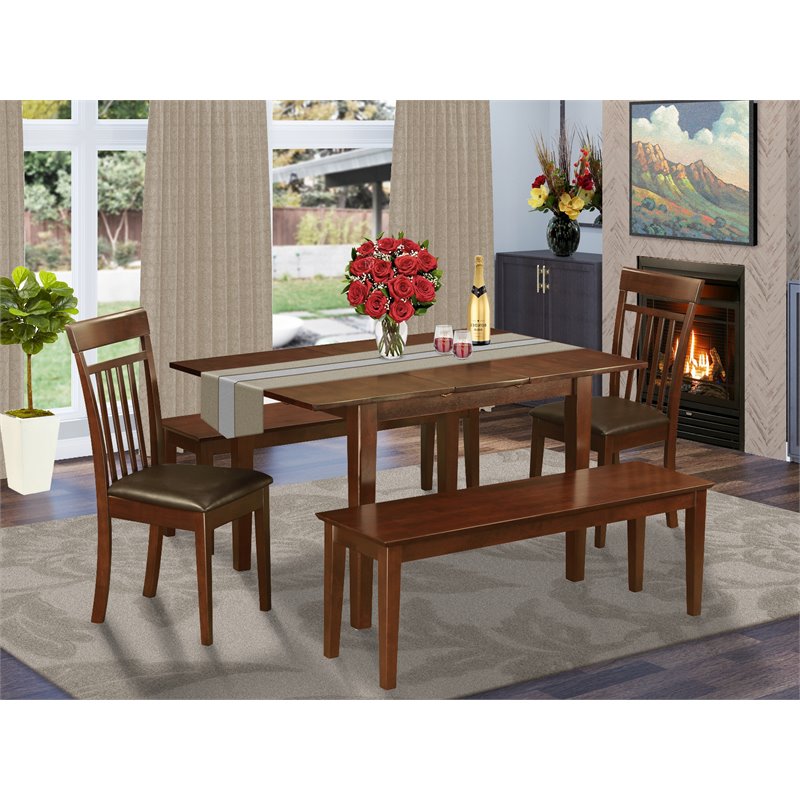 Pemberly Row 5-Piece Dining Table Set with Faux Leather Chairs Mahogany