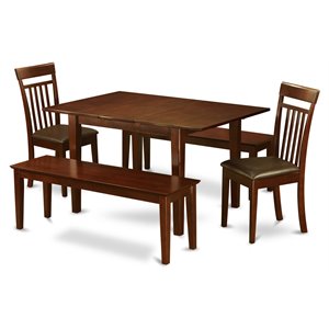 Pemberly Row 5-Piece Dining Table Set with Faux Leather Chairs Mahogany