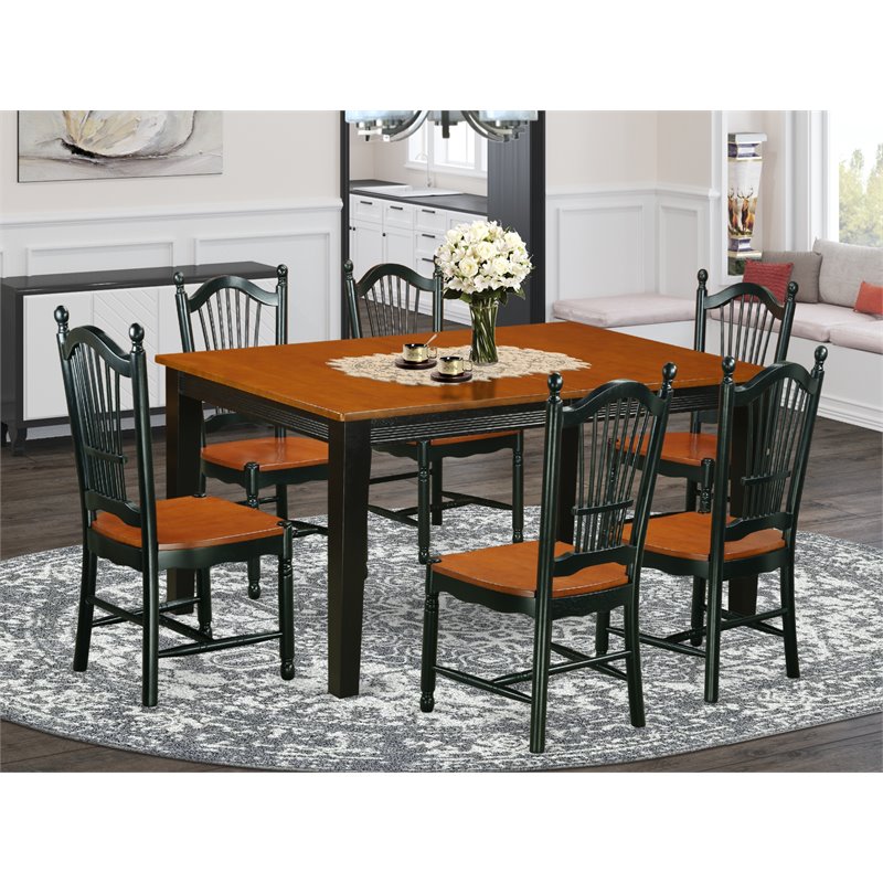 Pemberly Row 7-Piece Wood Dining Set with Dual Black and Cherry Finish
