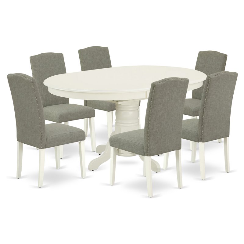 Pemberly Row 7-Piece Wood Dinette Set in Linen White and Dark Shitake