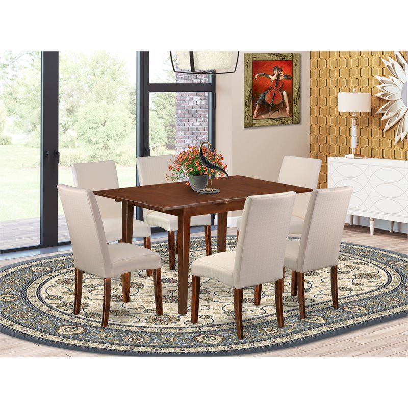 Pemberly Row 7-Piece Dining Set in Mahogany and Cream Finish