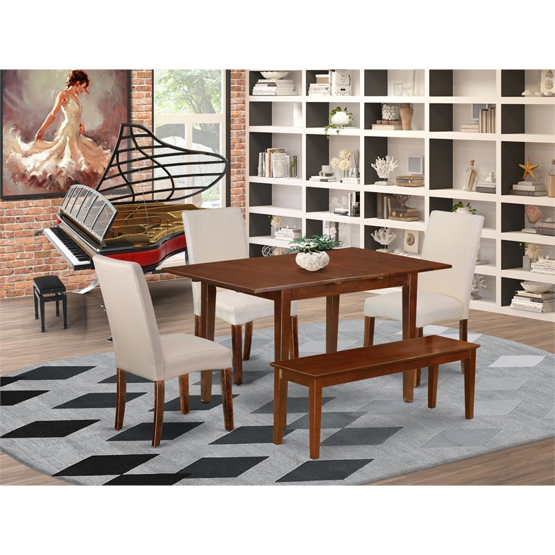 Pemberly Row 5-Piece Wood Dining Set with Mahogany Finish and Cream Upholstery