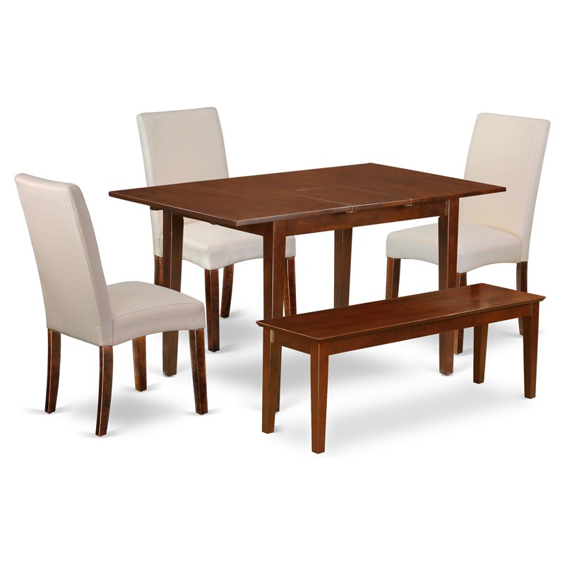 Pemberly Row 5-Piece Wood Dining Set with Mahogany Finish and Cream Upholstery