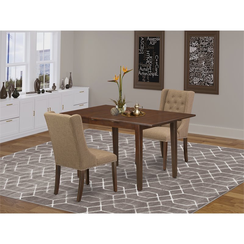 Pemberly Row 3-Piece Wood Dining Set with Linen Fabric in Mahogany/Sable