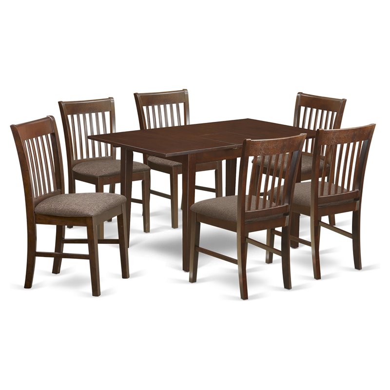 Pemberly Row 7-Piece Mahogany Dining Set with Slatted Back Cushioned Chairs
