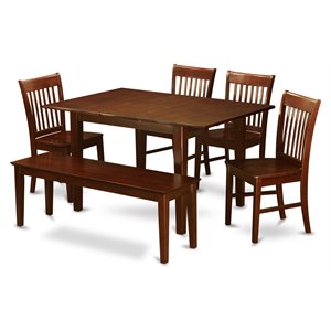 Pemberly Row 6-Piece Wood Dining Set with Bench in Mahogany Finish