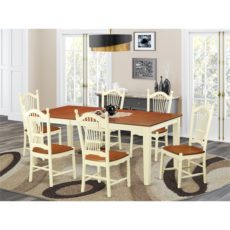 Pemberly Row 7-Piece Wood Kitchen Set in Buttermilk and Cherry Finish