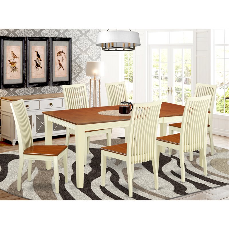 Pemberly Row 7-Piece Kitchen Table Set in Buttermilk and Cherry Finish