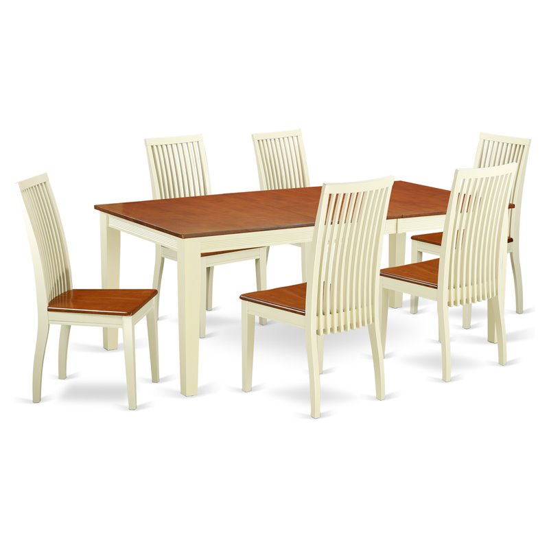 Pemberly Row 7-Piece Kitchen Table Set in Buttermilk and Cherry Finish