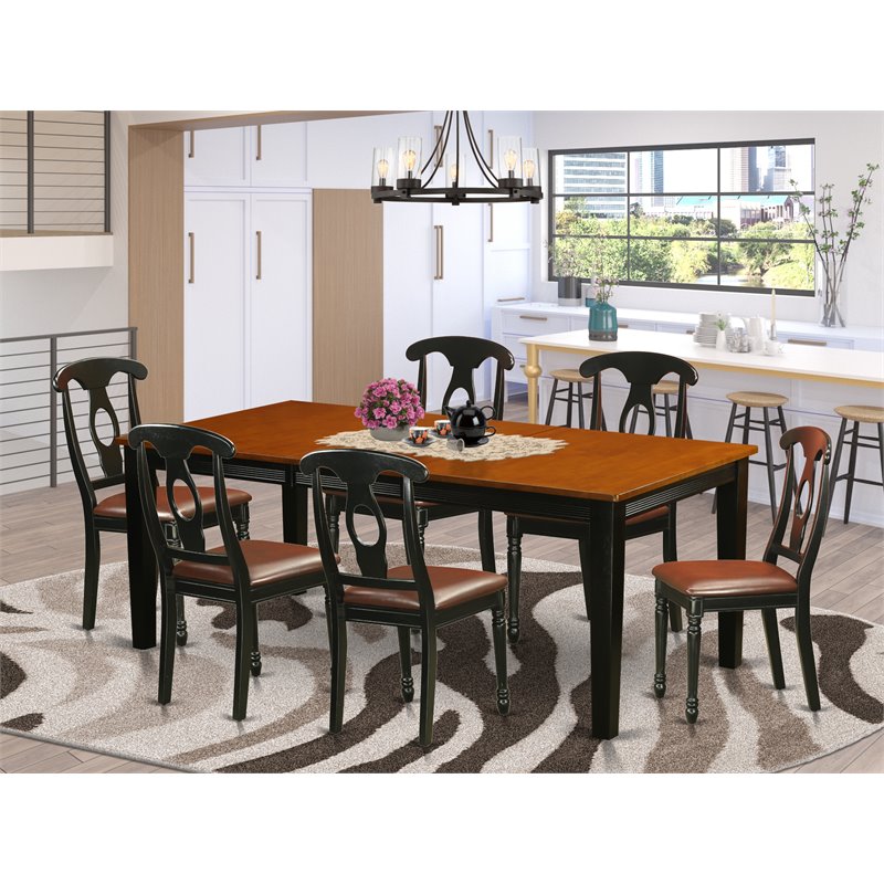 Pemberly Row 7-Piece Dining Set with Leather Seat in Black and Cherry Finish
