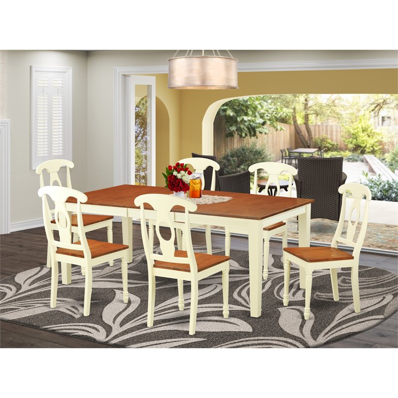 Pemberly Row 7-Piece Wood Dining Table and Chair Set in Buttermilk and Cherry