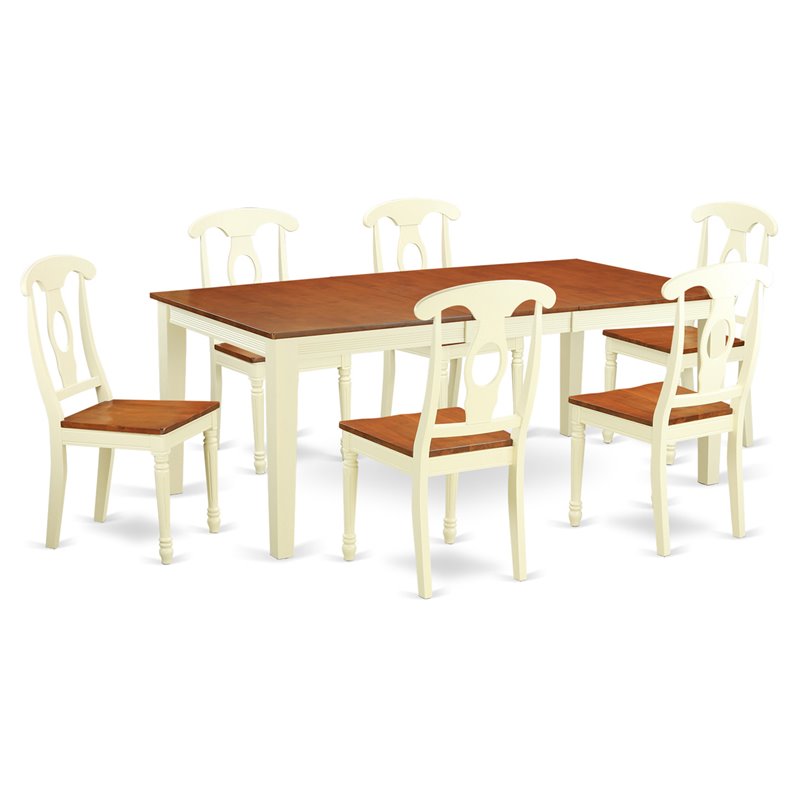 Pemberly Row 7-Piece Wood Dining Table and Chair Set in Buttermilk and Cherry