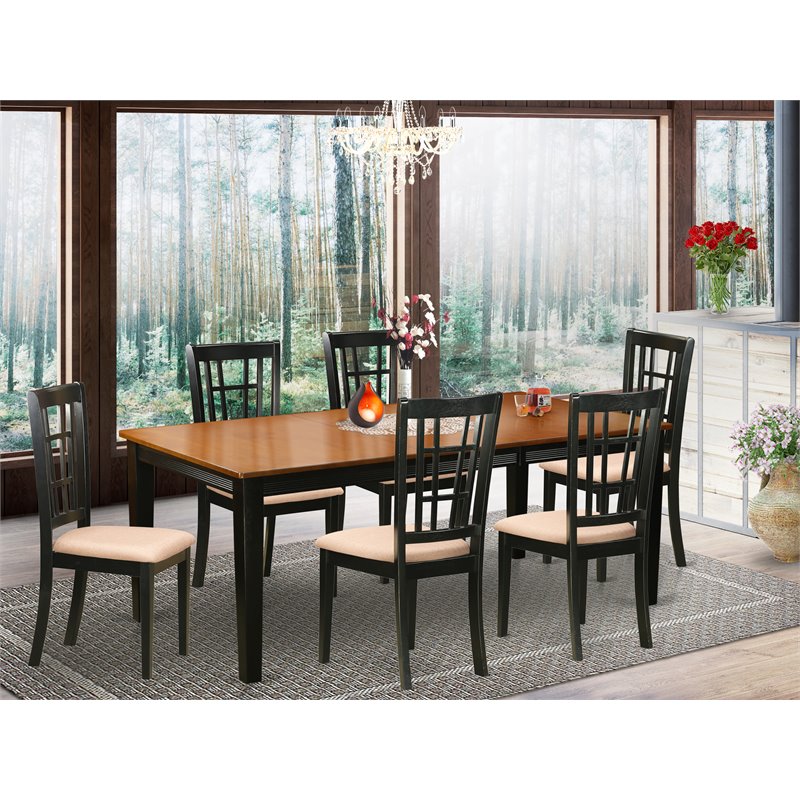 Pemberly Row 7-Piece Wood Dining Set with Linen Seat in Black and Cherry