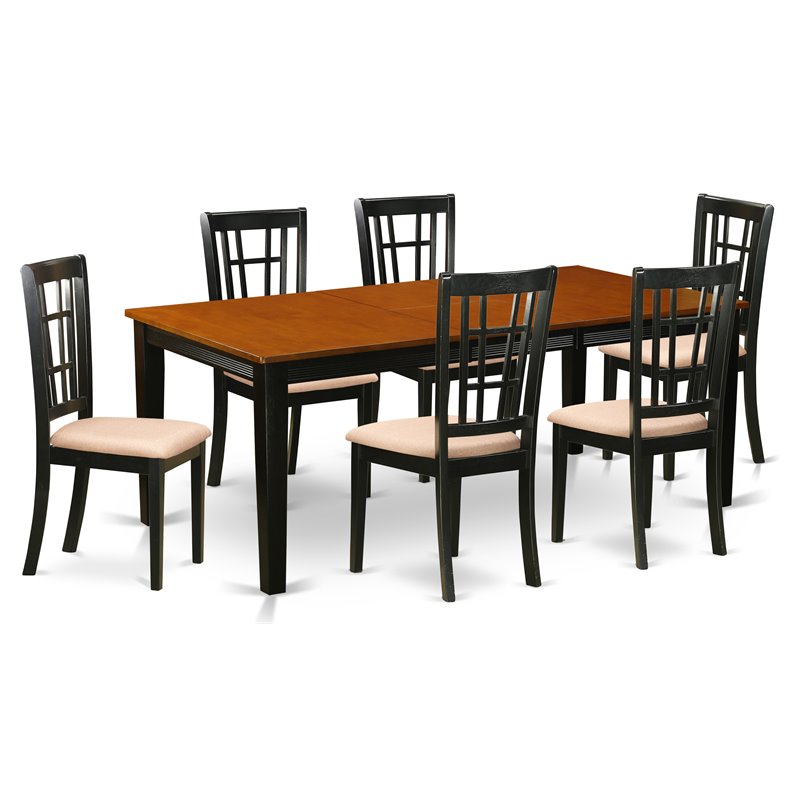 Pemberly Row 7-Piece Wood Dining Set with Linen Seat in Black and Cherry