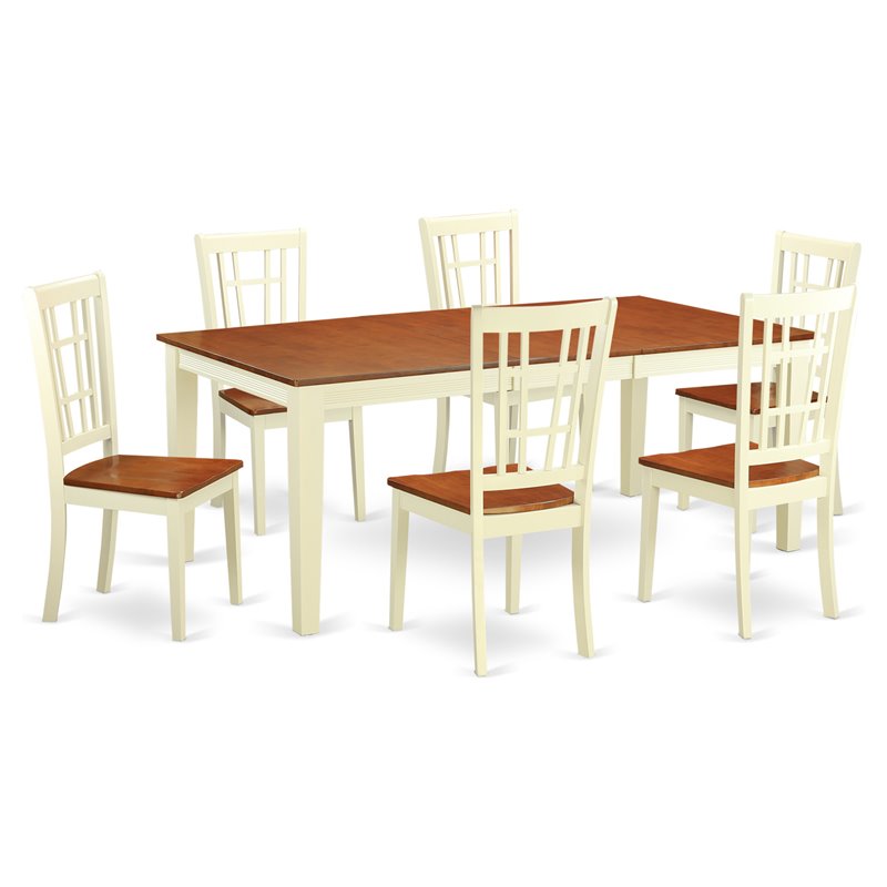 Pemberly Row 7-Piece Wood Dining Set in Buttermilk and Cherry Finish