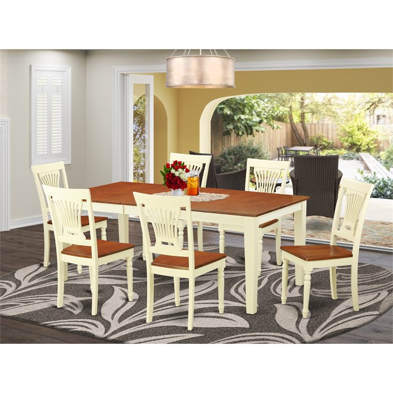 Pemberly Row 7-Piece Wood Table and Dining Chairs in Buttermilk & Cherry