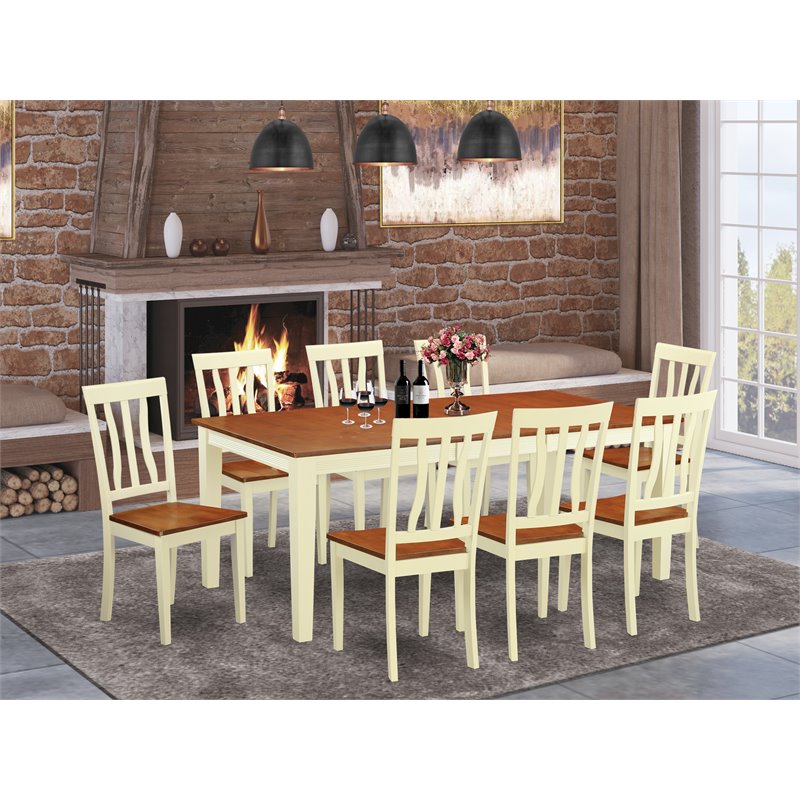 Pemberly Row 9-Piece Wood Dining Set in Buttermilk and Cherry Finish
