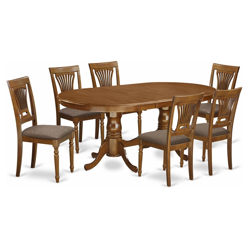 Pemberly Row 7-Piece Saddle Brown Wood Dining Set with Fabric Seats