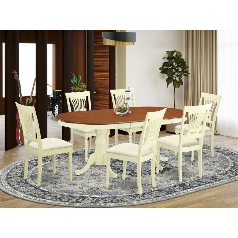 Pemberly Row 7-Piece Buttermilk and Cherry Wood Dining Set