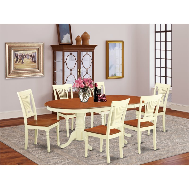 Pemberly Row 7-Piece Buttermilk and Cherry Wood Table Set