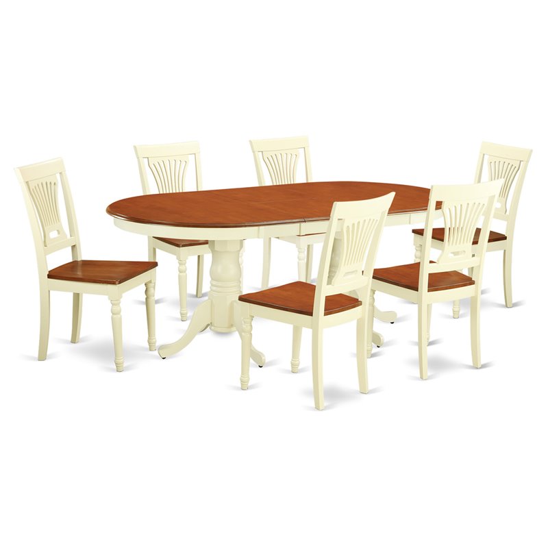 Pemberly Row 7-Piece Buttermilk and Cherry Wood Table Set