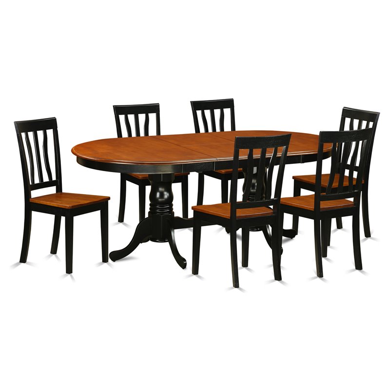 Pemberly Row 7-Piece Dining Set with Wood Seats in Black & Cherry