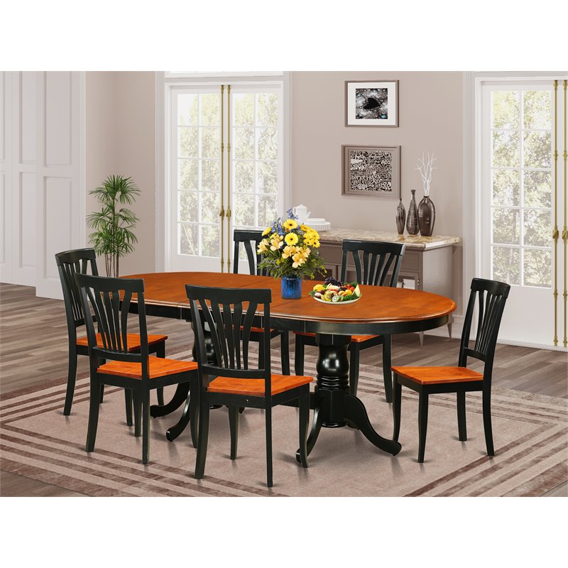 Pemberly Row 7-Piece Wood Dining Table Set in Black & Cherry